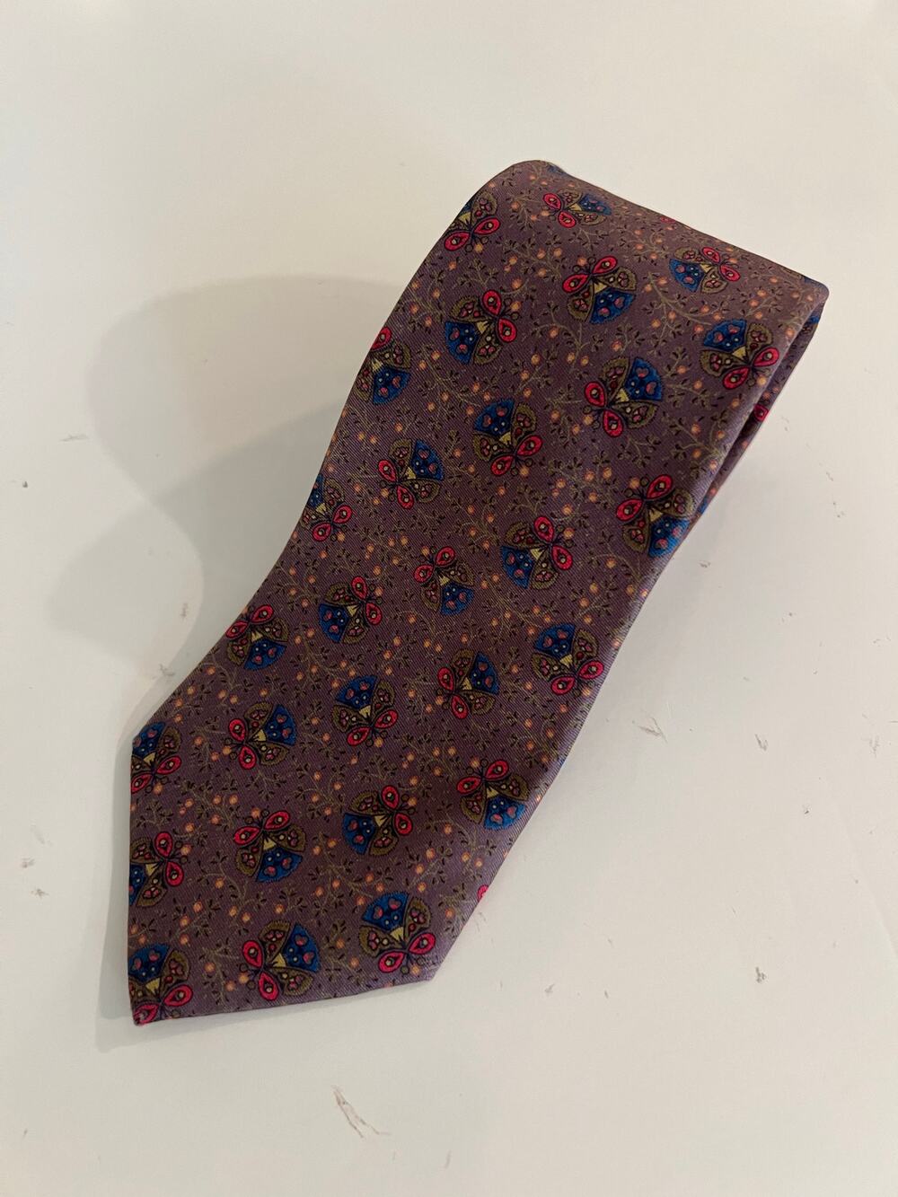 Vintage Liberty of London 100% Imported Silk Neck Tie Purple Blue Floral JL